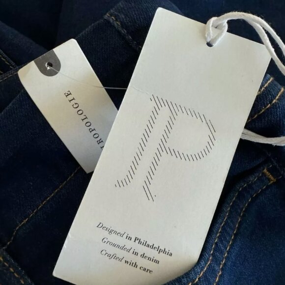 Brand New by Anthropologie Pilcro Kick Mid Rise Cropped Flared Dark Wash Jeans - Picture 11 of 11